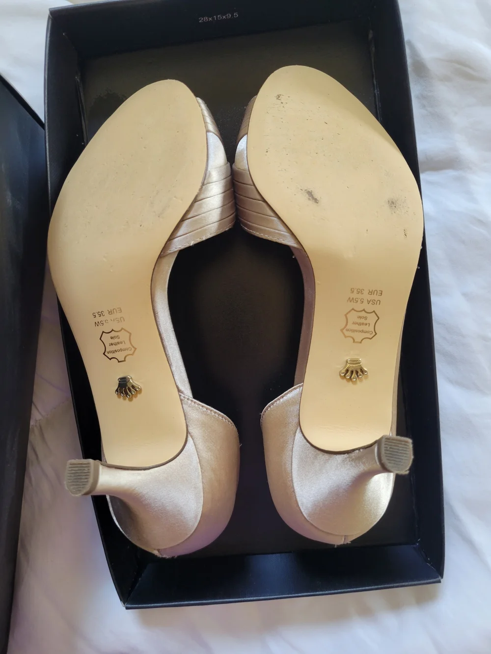 NINA New York Contesa Satin Open-Toe Heel in Champagne